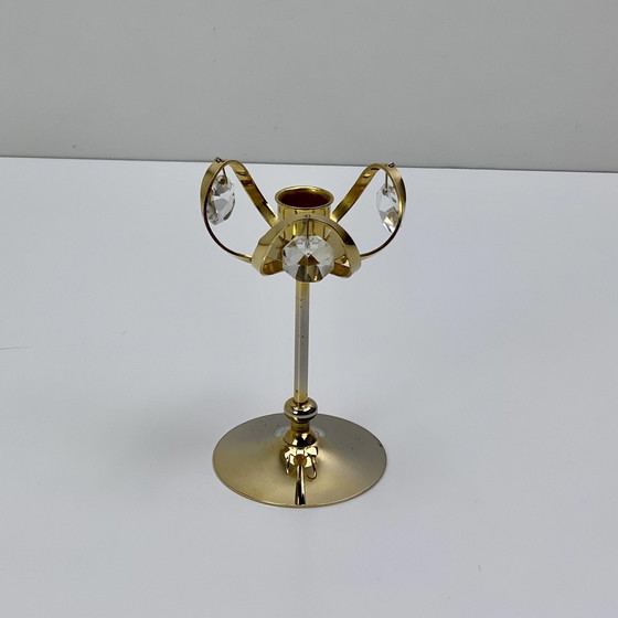 Image 1 of Bougeoir Vintage En Laiton Plaqué Or 24 Carats Et Cristal Swarovski, Palwa, Hollywood Regency. Allemagne, 1960-1970