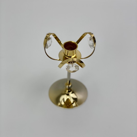 Image 1 of Bougeoir Vintage En Laiton Plaqué Or 24 Carats Et Cristal Swarovski, Palwa, Hollywood Regency. Allemagne, 1960-1970