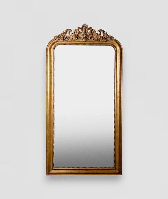 Image 1 of Miroir Xxl à crête or antique