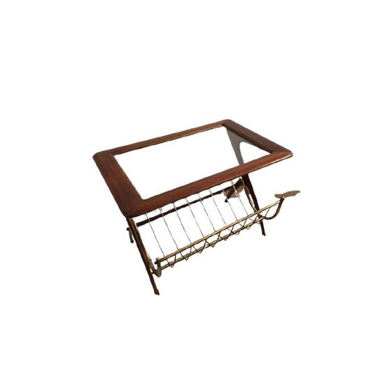 Image 1 of Table basse vintage avec porte-revues en laiton doré, Italie 1960