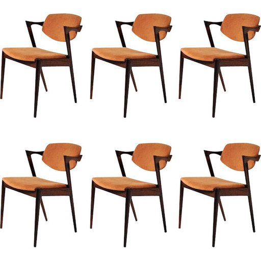 Ensemble de 6 chaises de salle à manger vintage en bois de rose par Kai Kristiansen pour Schous Møbelfabrik, 1960s