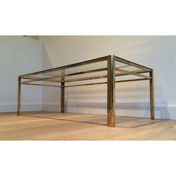 Image 1 of Table basse ronde vintage en laiton avec plateau en verre par Baguès, 1940