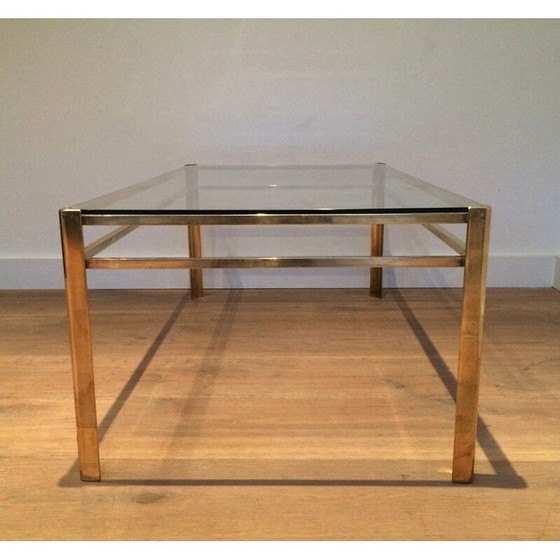 Image 1 of Table basse ronde vintage en laiton avec plateau en verre par Baguès, 1940