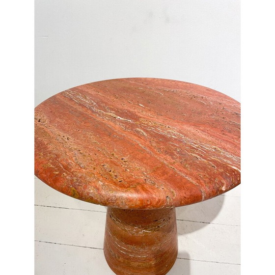 Image 1 of Paire de tables d'appoint vintage en travertin rouge, Italie