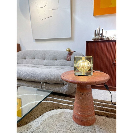 Image 1 of Paire de tables d'appoint vintage en travertin rouge, Italie