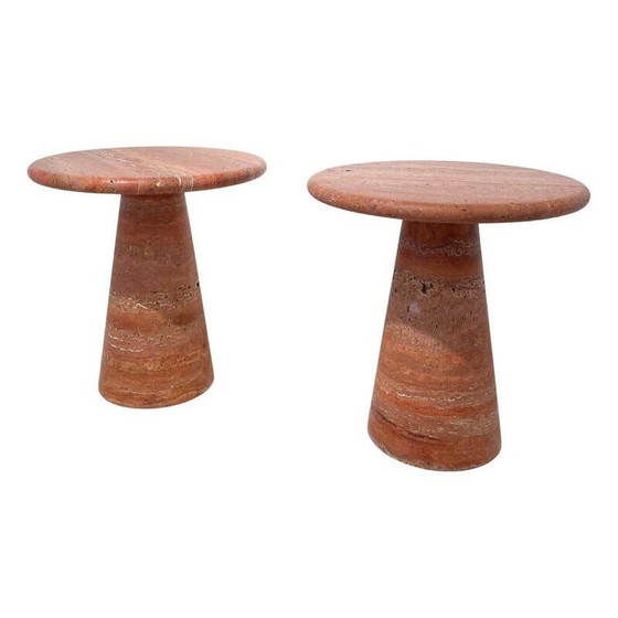 Image 1 of Paire de tables d'appoint vintage en travertin rouge, Italie