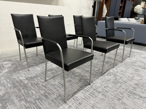 6 chaises de salle à manger Topform en cuir noir