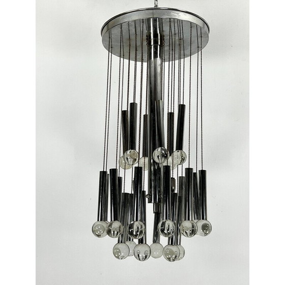 Image 1 of Lustre vintage en chrome et verre pour Sciolari, Italie 1960