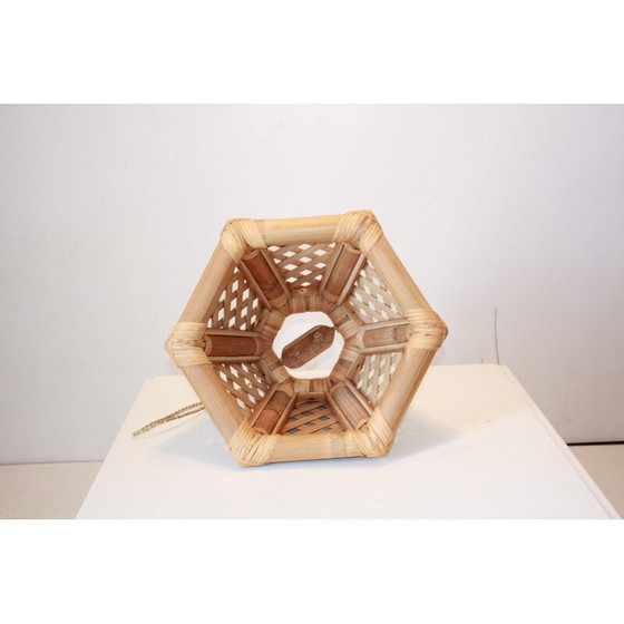 Image 1 of Lampe suspendue vintage en bambou et bois, 1970