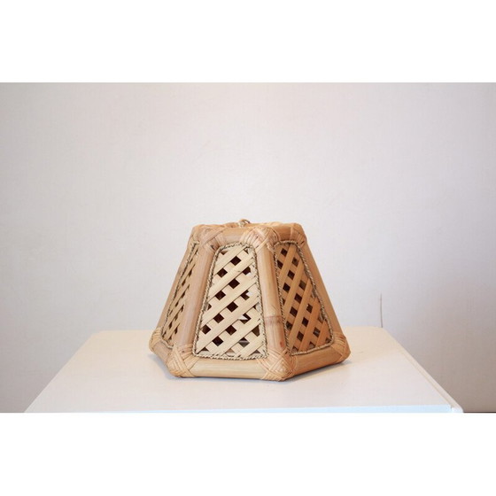 Image 1 of Lampe suspendue vintage en bambou et bois, 1970