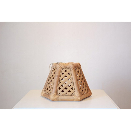 Image 1 of Lampe suspendue vintage en bambou et bois, 1970