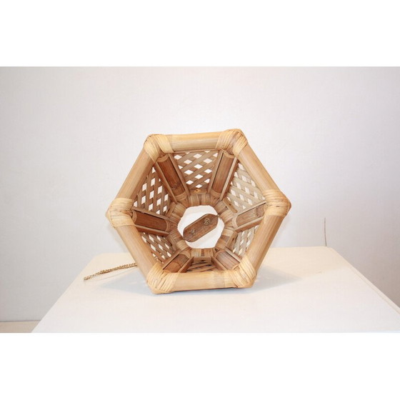 Image 1 of Lampe suspendue vintage en bambou et bois, 1970