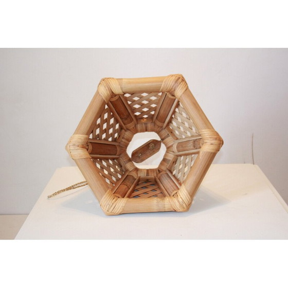 Image 1 of Lampe suspendue vintage en bambou et bois, 1970