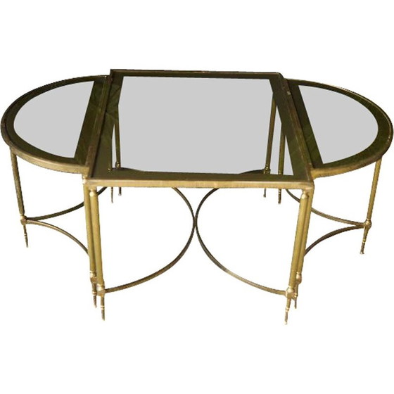 Image 1 of Table gigogne vintage en laiton et verre, France 1970
