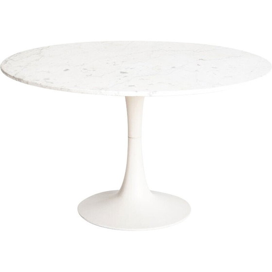 Image 1 of Table vintage en marbre blanc avec base tulipe, France 1960