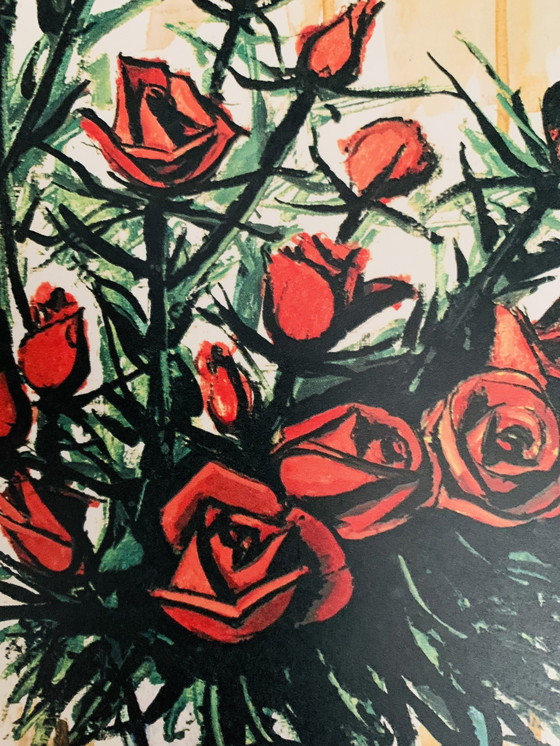 Image 1 of Bernhard Buffet, "Roses rouges, 1978". Signé dans la plaque, numéroté au dos. Galerie Maurice Garnier, Paris 1979.