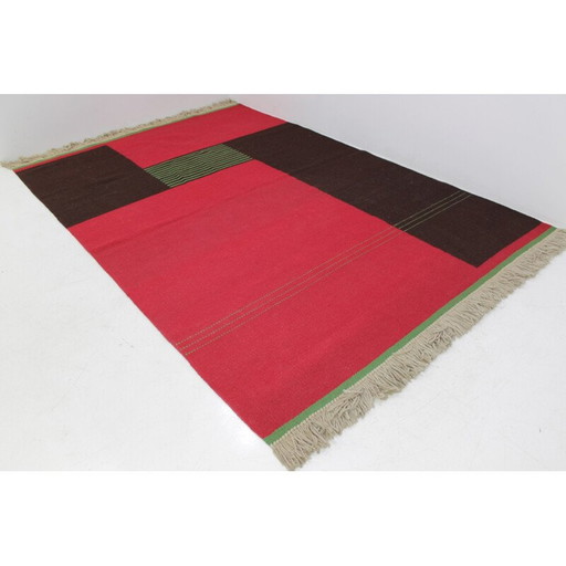 Tapis géométrique modéré vintage, République tchèque 1960