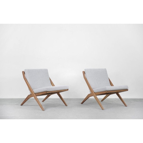 Image 1 of Paire de fauteuils vintage en chêne à ciseaux de Folke Ohlsson pour Bodafors, Suède 1962