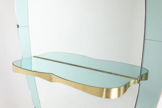 Image 1 of Miroir-Console En Verre Bicolore Et Laiton Doré. Circa 1950.