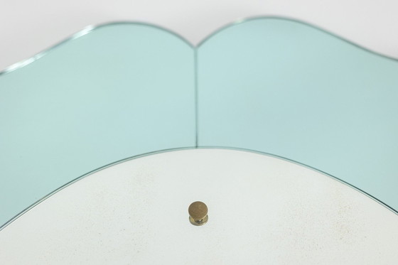 Image 1 of Miroir-Console En Verre Bicolore Et Laiton Doré. Circa 1950.