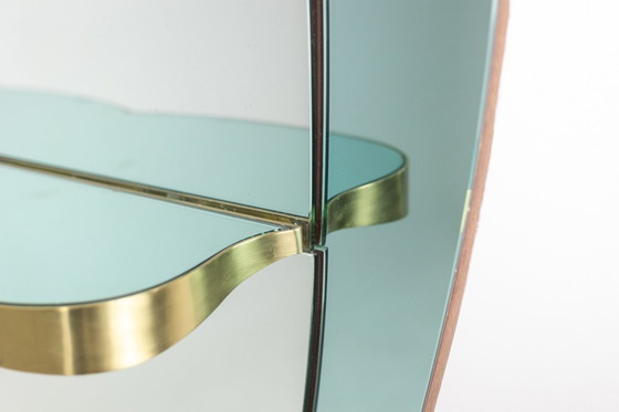 Image 1 of Miroir-Console En Verre Bicolore Et Laiton Doré. Circa 1950.