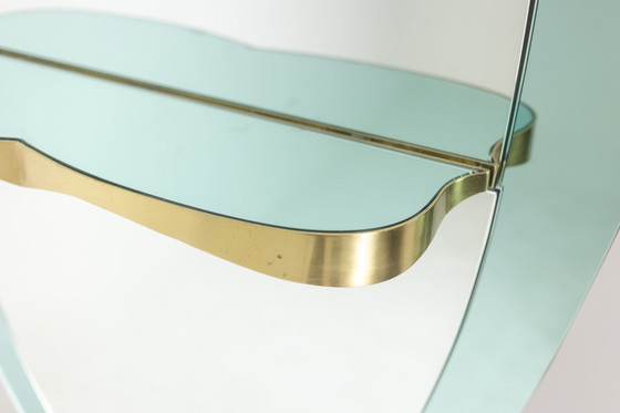 Image 1 of Miroir-Console En Verre Bicolore Et Laiton Doré. Circa 1950.