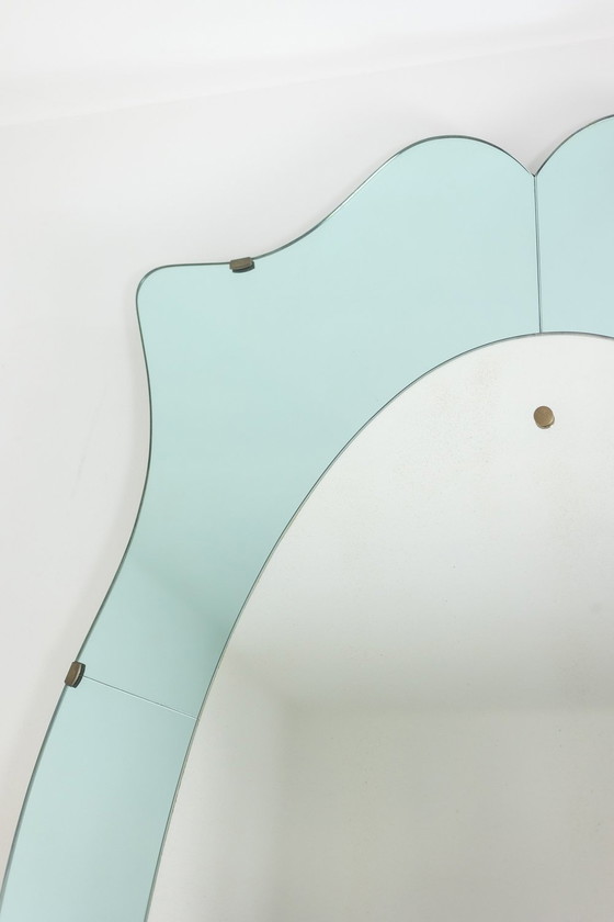 Image 1 of Miroir-Console En Verre Bicolore Et Laiton Doré. Circa 1950.