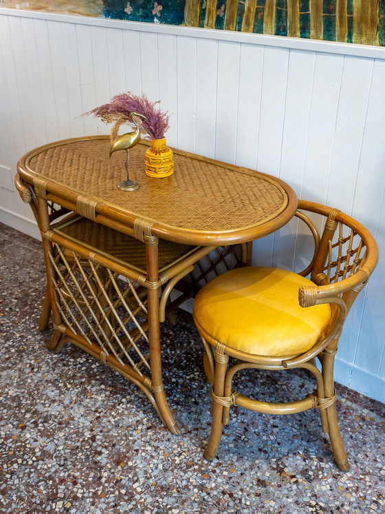 Image 1 of Ensemble bistrot vintage en rotin