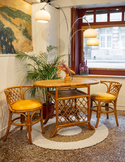 Ensemble bistrot vintage en rotin