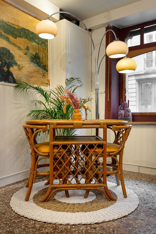 Ensemble bistrot vintage en rotin