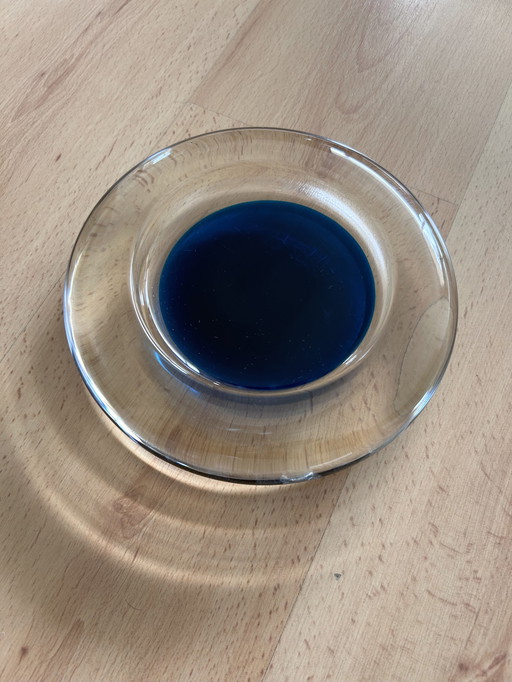 Venini Cendrier en verre transparent et bleu