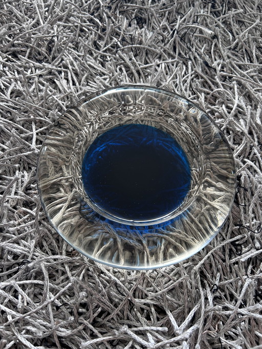 Venini Cendrier en verre transparent et bleu