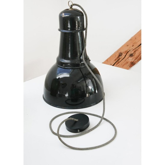 Image 1 of Plafonnier vintage industriel noir, années 1950