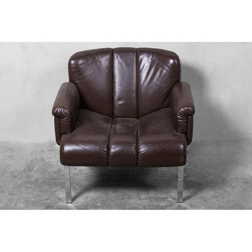 Fauteuil européen en cuir brun foncé de Girsberger - années 1970