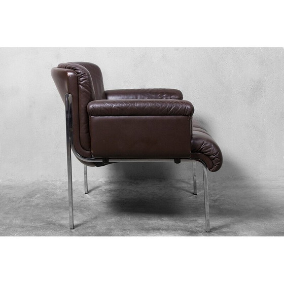 Image 1 of Fauteuil européen en cuir brun foncé de Girsberger - années 1970