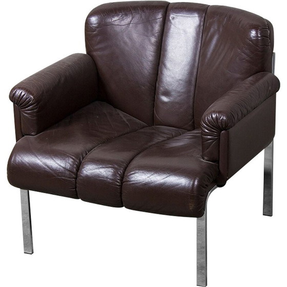 Image 1 of Fauteuil européen en cuir brun foncé de Girsberger - années 1970