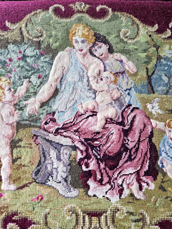 Image 1 of Image de broderie à l'aiguille égyptienne vintage avec cadre en bois doré