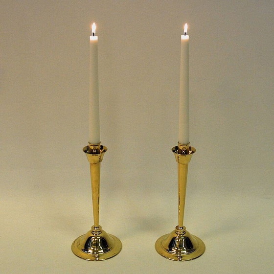 Image 1 of Paire de chandeliers vintage en laiton par Lars Holmström, Suède 1960