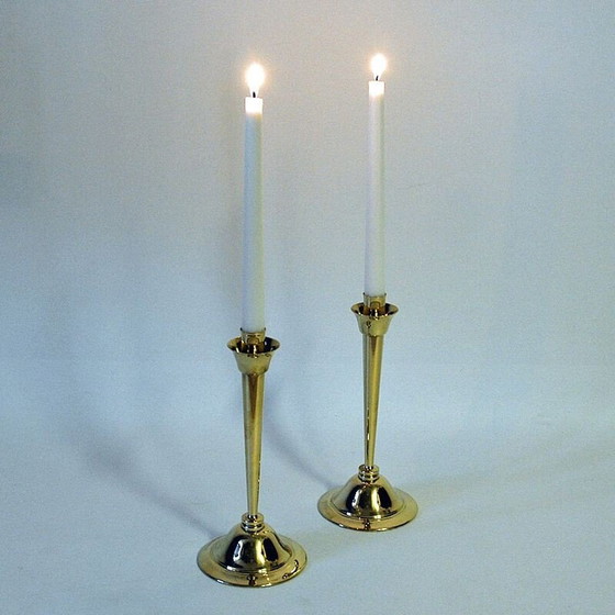 Image 1 of Paire de chandeliers vintage en laiton par Lars Holmström, Suède 1960