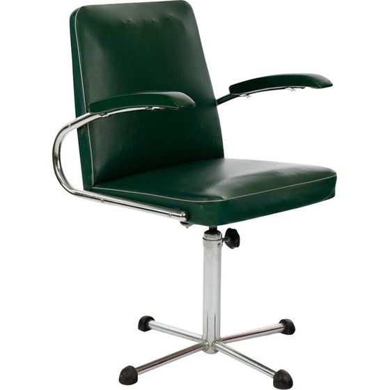 Image 1 of Mid Century green leatherette desk armchair, 1960s