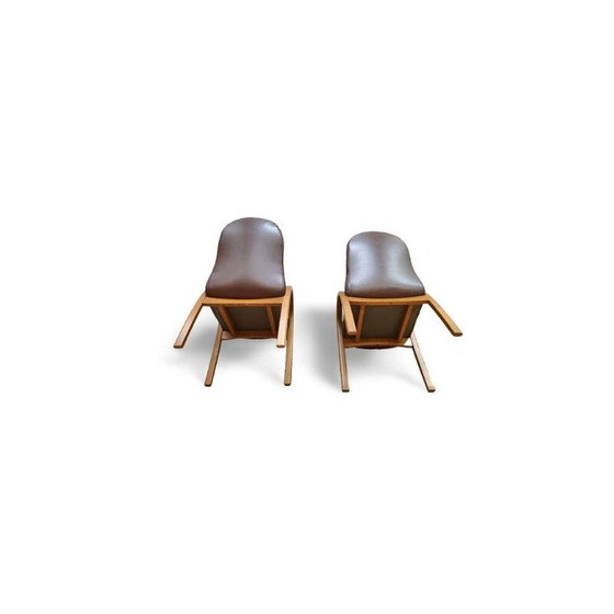 Image 1 of Paire de fauteuils vintage en chêne massif et simili cuir, 1970
