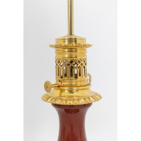 Image 1 of Paire de lampes vintage en bronze et porcelaine rouge sang de boeuf, 1880
