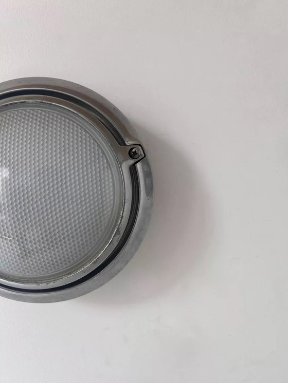 Image 1 of 2X D'Applique Vintage, Chrome Et Verre Sablé Alvéolé, Italie 1980