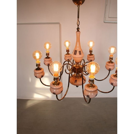 Image 1 of Lustre en laiton et verre du Mid Century