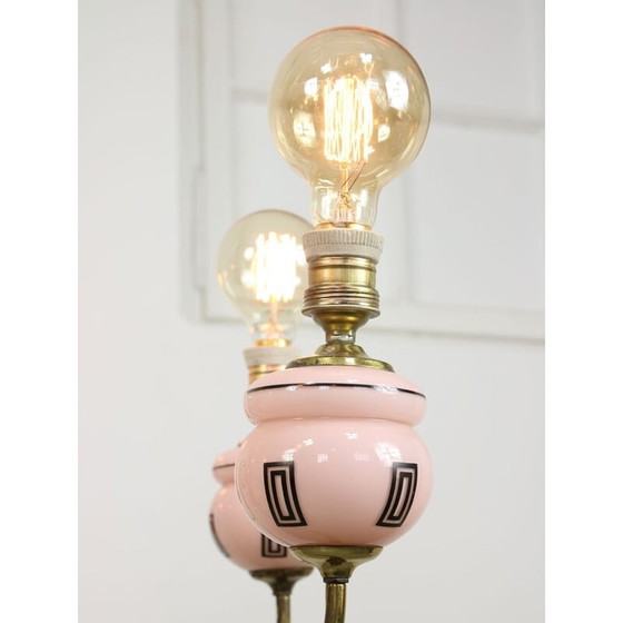 Image 1 of Lustre en laiton et verre du Mid Century