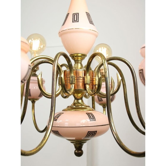 Image 1 of Lustre en laiton et verre du Mid Century