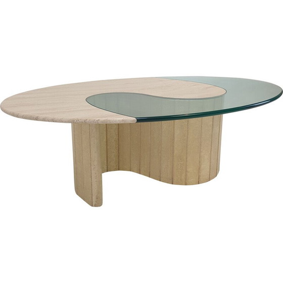 Image 1 of Table basse italienne vintage en travertin et verre, 1980