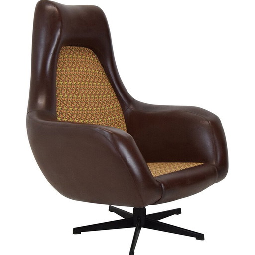 Fauteuil rotatif en simili-cuir, Mid Century, Tchécoslovaquie, années 1980