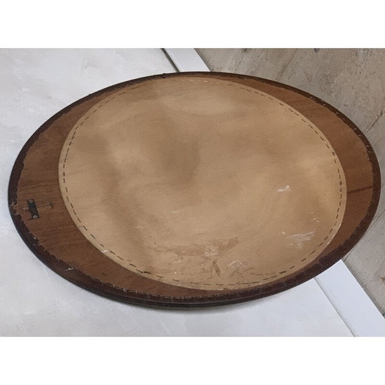 Image 1 of Miroir mural vintage en bois recouvert de faux cuir marron, 1970