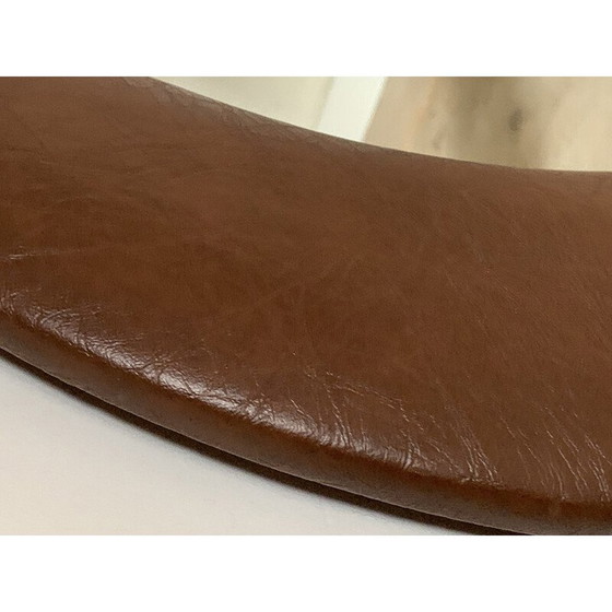 Image 1 of Miroir mural vintage en bois recouvert de faux cuir marron, 1970